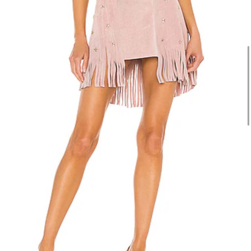 REVOLVE Pink Fringe Skirt with Studded Details